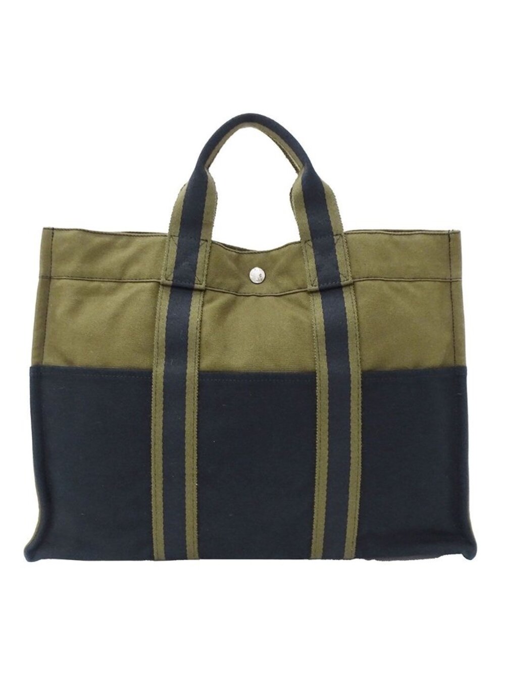 Hermes Tote Fourre Tout MM Canvas Khaki Green Navy Handbag Going Out Everyday